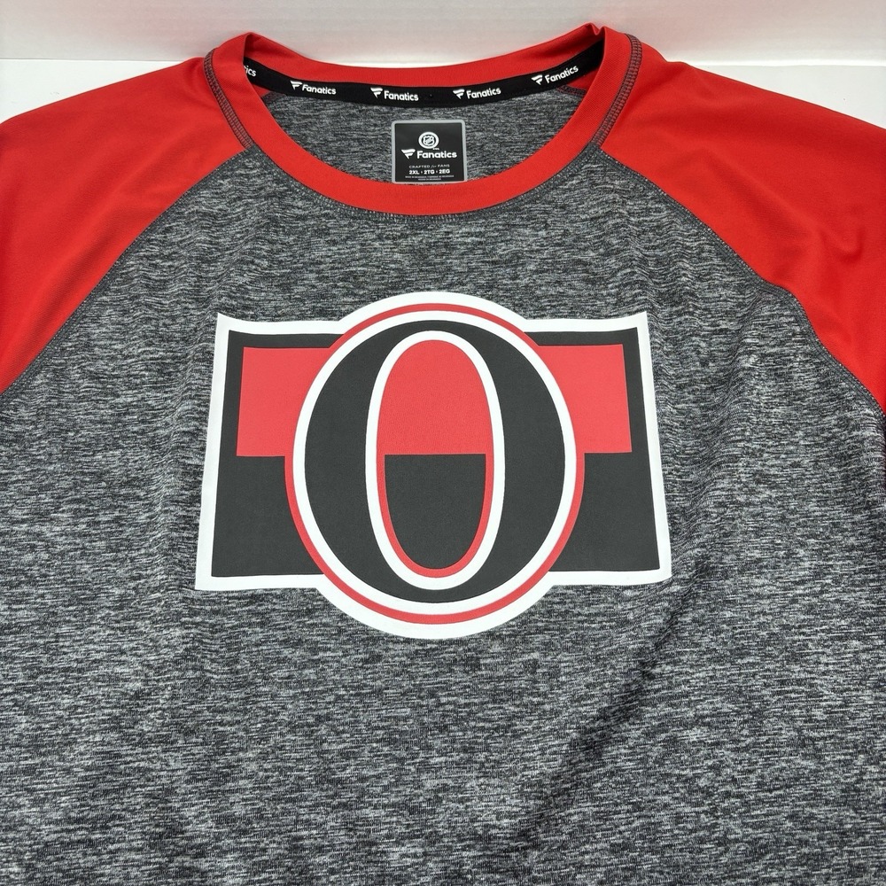 The Ottawa Senators 2XL Mens Raglan Style T-shirt Gray With Red Sleeves - Picture 3 of 8